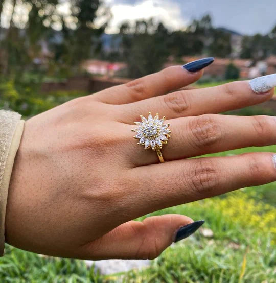 Drehbarer Sonnenblumen-Ring® | Vergoldet + Geschenkbox