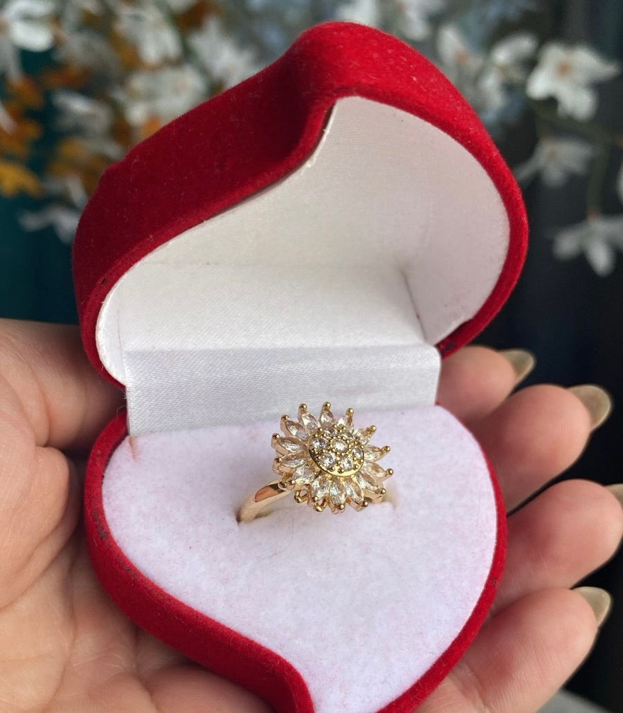 Drehbarer Sonnenblumen-Ring® | Vergoldet + Geschenkbox